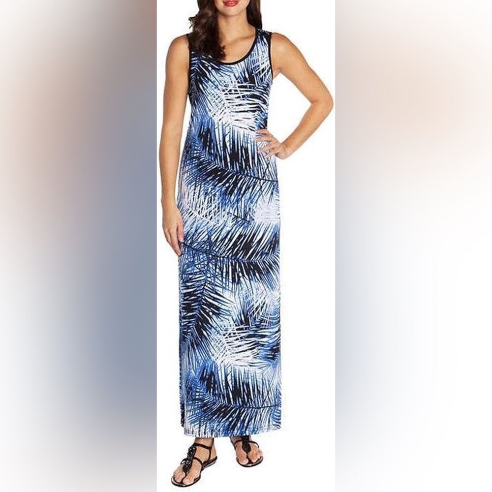 Mario Serrani Italy Blue Tropical Printed Maxi Dress - Size XL